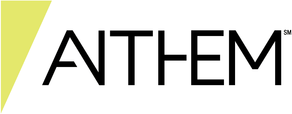 Anthem logo. Zwart logo met gele driehoek.